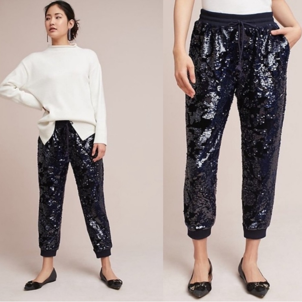 Anthropologie ett:twa Velvet Sequin Joggers
